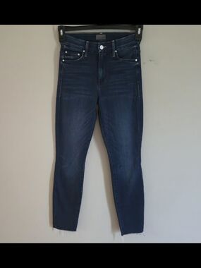 MOTHER High Wasted Looker Ankle Fray Dark Indigo EUC